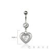 316L SURGICAL STEEL MULTI CZ HEART BEZEL CENTER DANGLE BELLY BUTTON NAVEL RING 